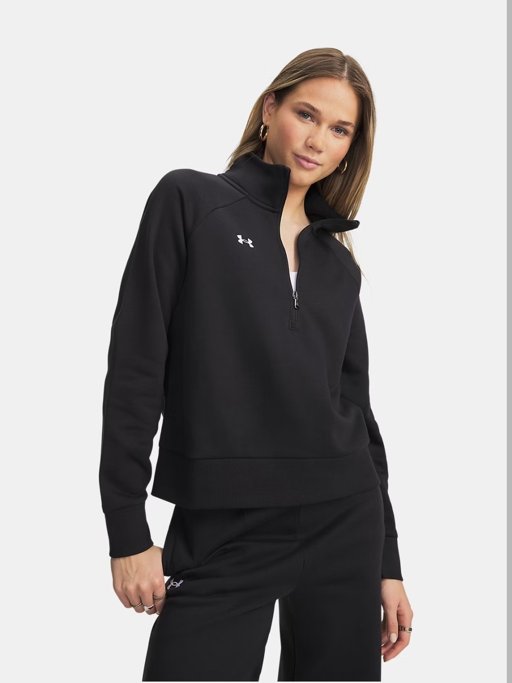 Under Armour Womens Black Half-Zip Pullover Top UA Rival Fleece Womens ½ Zip $55